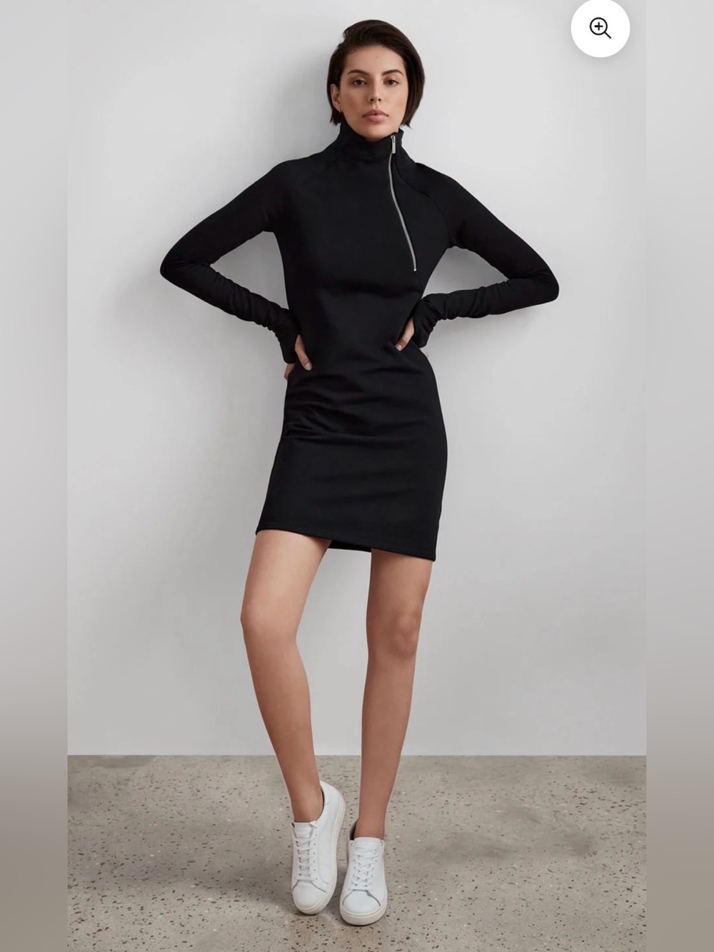 Marcella Alani Sweatshirt Dress French Terry Mock Turtleneck Dress Zip Large